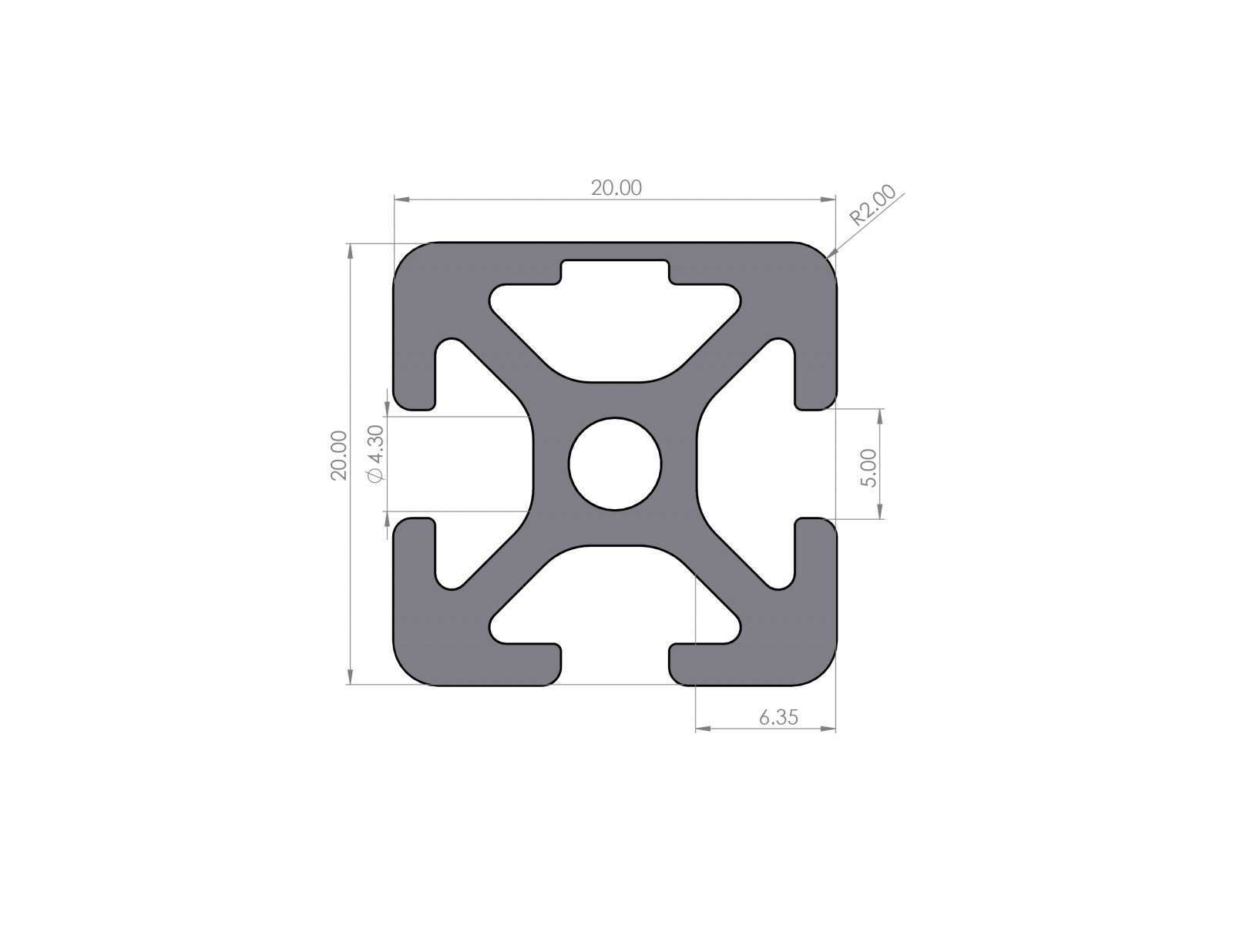 Aluminiumprofil 20x20 Nut 5 I-Typ 1N Schwarz